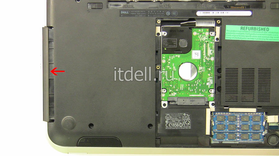 как разобрать нотбуки dell inspiron 5520 и 7520 выньте DVD-привод ноутбука