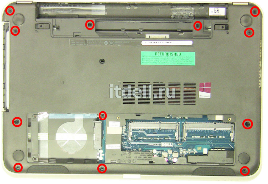 как разобрать ноутбук dell inspiron 5537 Схема расположения винтов корпуса 