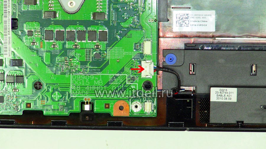 dell inspiron n5010 m5010 m501R отсоединяем провода питания динамиков