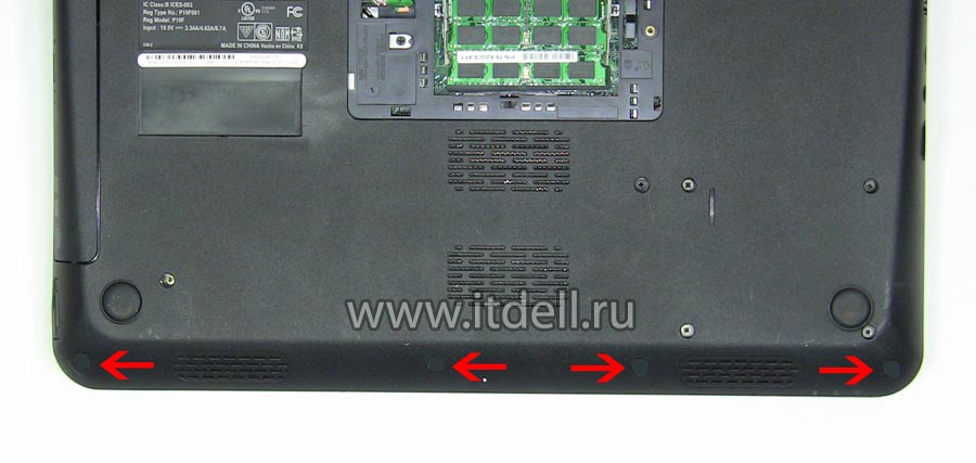 dell inspiron n5010 m5010 m501R снимаем резиновые заглушки на нижней крышке ноутбука