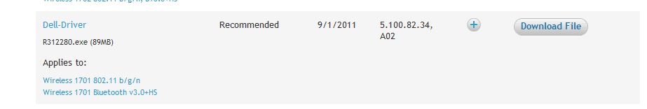 Расположение драйверов для Bluetooth на официальном сайте Dell