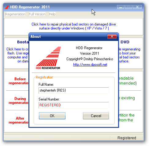 программа которая устраняет физические повреждения (битые сектора) жёсткого диска hdd regenerator