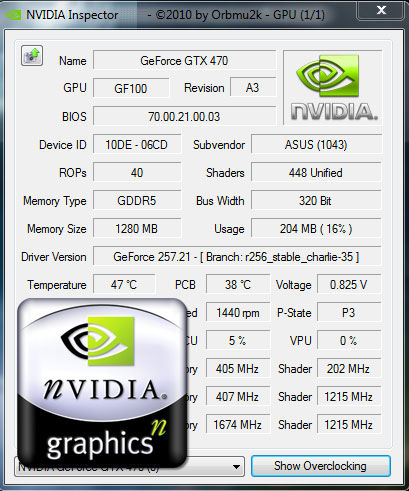 фотография интерфейса программы nVidia Inspector